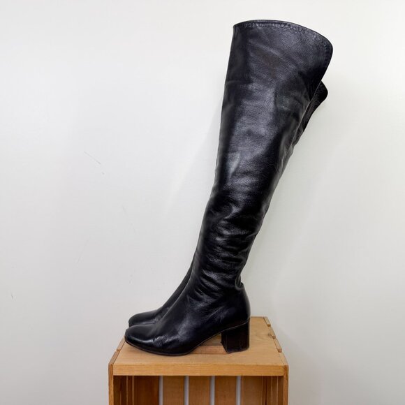 Tall Black Italian Leather Over the Knee Boots Size 37 - Picture 2 of 8